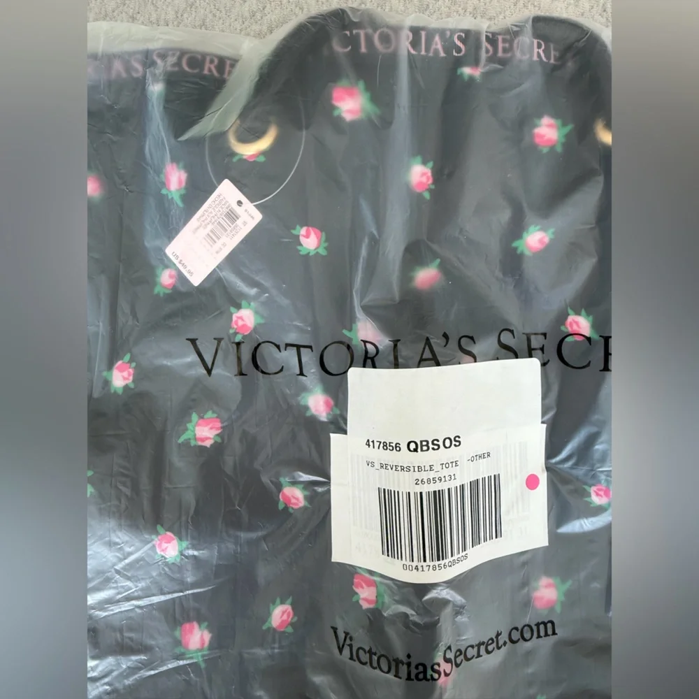 Victoria’s Secret Reversible Tote Bag Pink Stripe Floral Large Beach Bag